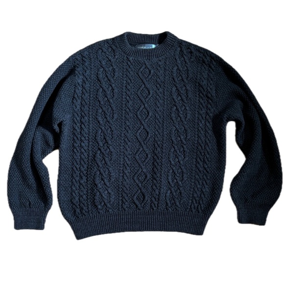 Vintage Oscar De La Renta Charcoal Gray Cable Knit Sweater Sz. XL Fisherman USA - Picture 1 of 4